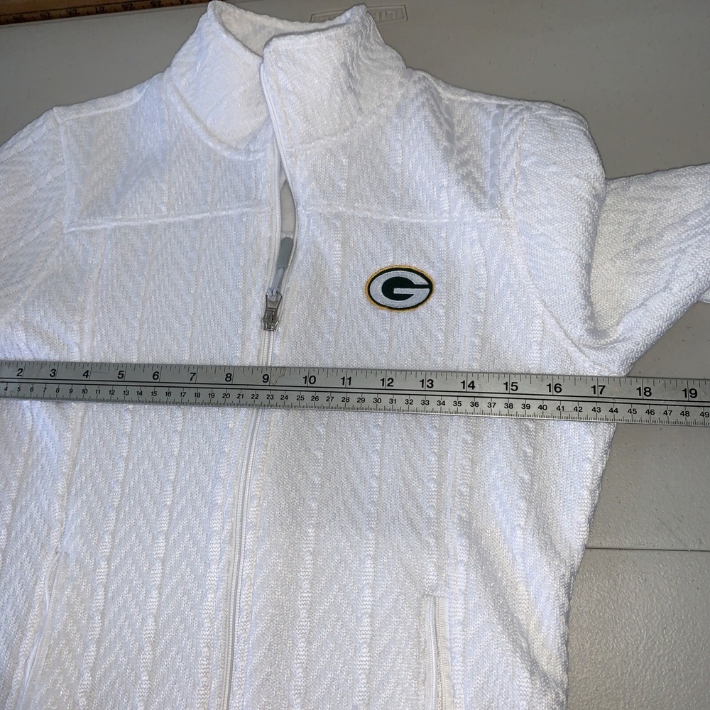 Green Bay Packers Cable Knit White Sweater Cowl Neck Full-Zip Small NFL‎ Team - Picture 8 of 9